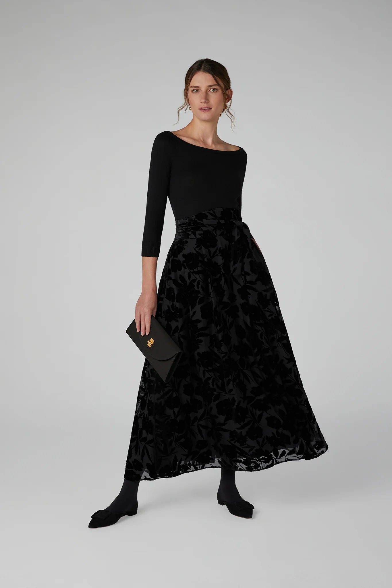 Jasper Conran Idalia Velvet Burn Out Skirt Black Floral