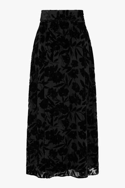 Jasper Conran "Idalia" Velvet Burn Out Skirt in Black Floral