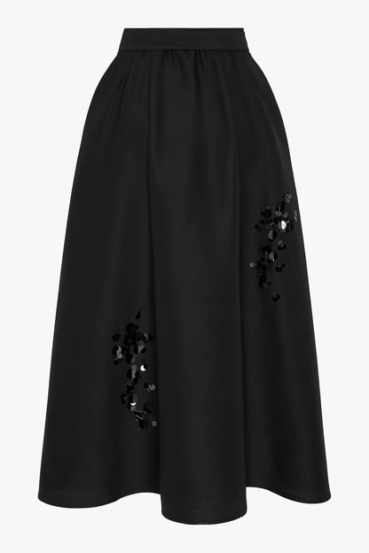 Jasper Conran "Imelda" Wool Silk Sequin Skirt in Black