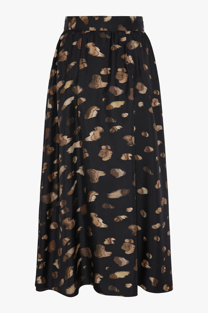 Jasper Conran "Isabella" Silk Twill Printed Maxi Skirt in Brown