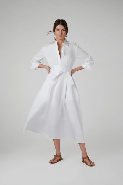 Jasper Conran "Blythe" Full Skirt Shirt Dress in White