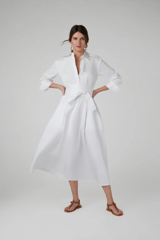 Jasper Conran "Blythe" Full Skirt Shirt Dress in White