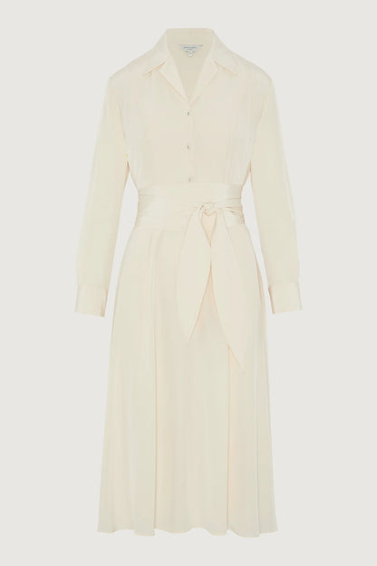 Jasper Conran "Filomena" Silk Full Skirt Shirt Dress in Cream