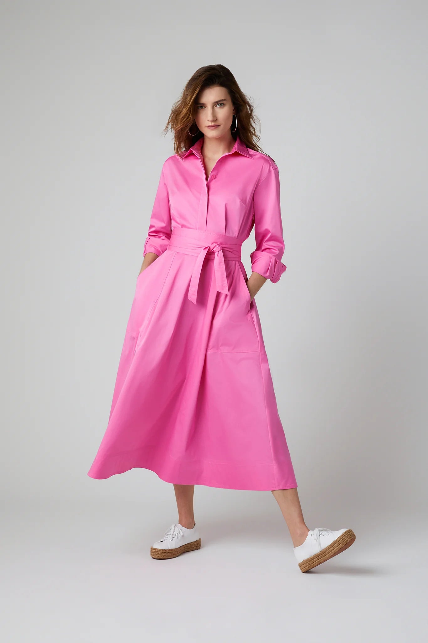 Jasper Conran "Blythe" Full Skirt Shirt Dress in Pink