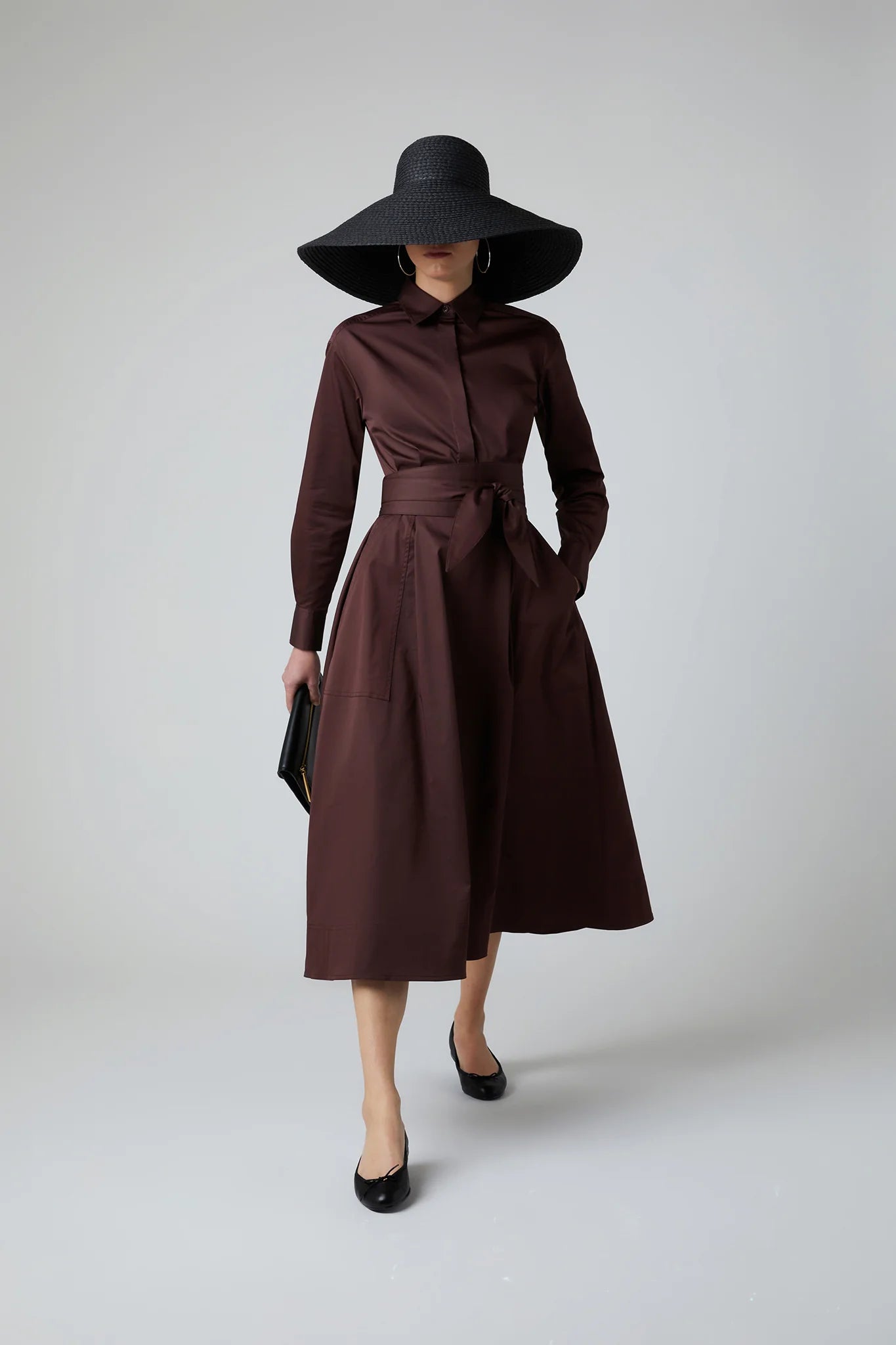 Jasper Conran "Blythe" Full Skirt Shirt Dress in Chocolate