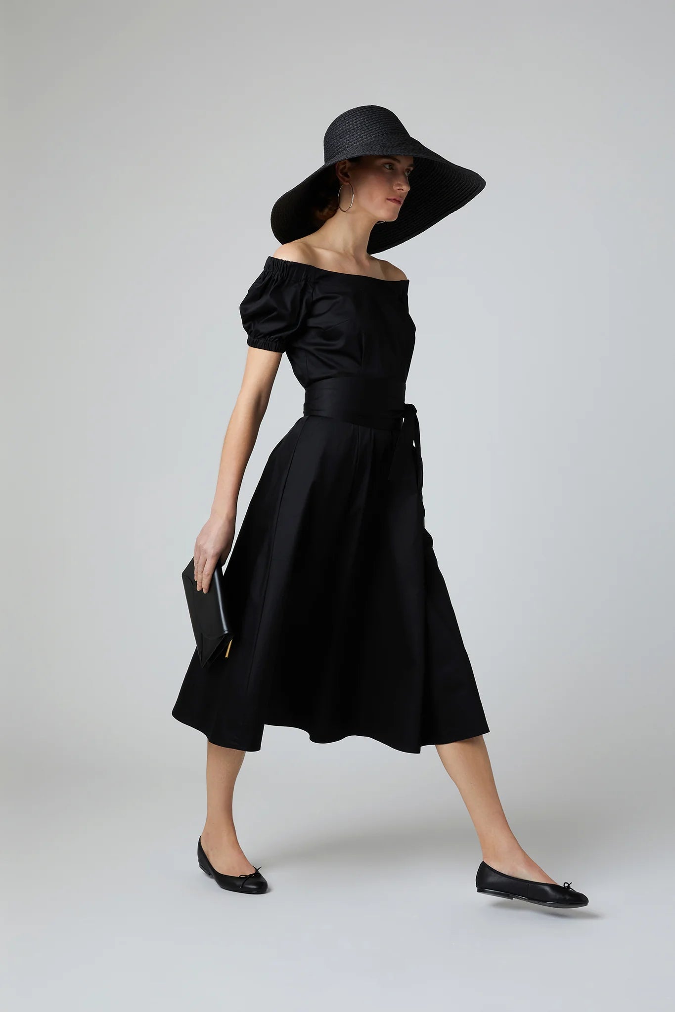 Jasper Conran "Fen Bardot" Full Skirt Dress in Black