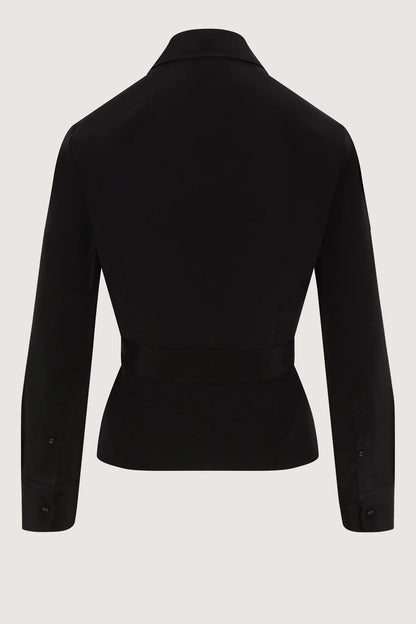 Jasper Conran "Genevieve" Silk Wrap Shirt in Black