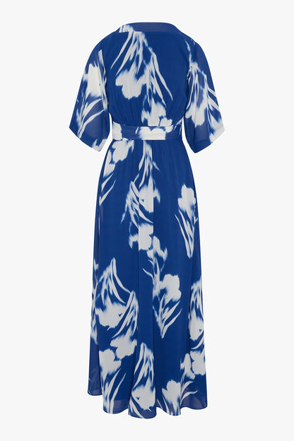 Jasper Conran "Hilary" V Neck Printed Georgette Maxi Dress in Blue