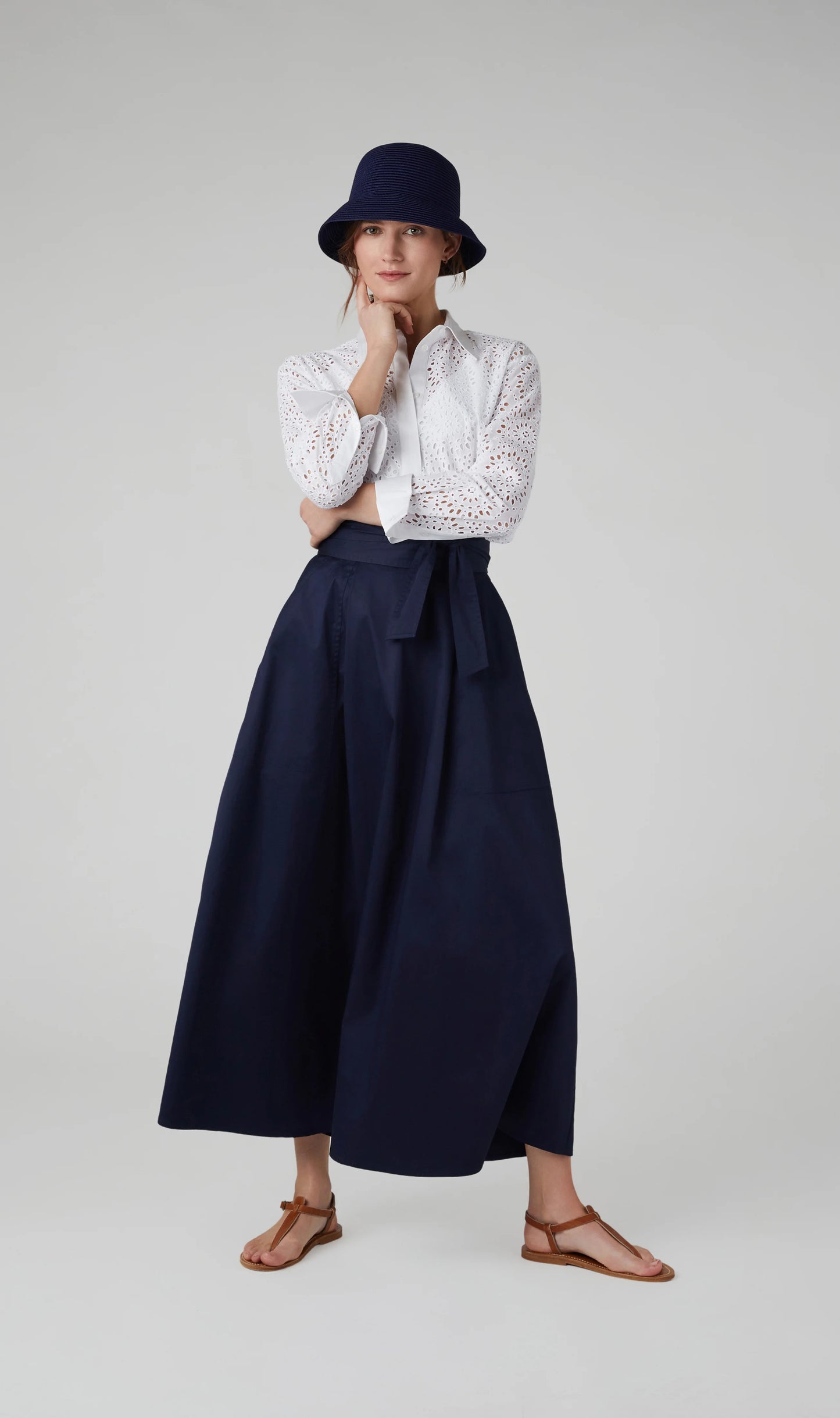Jasper Conran "Florry" Maxi Full Skirt Cotton in Navy