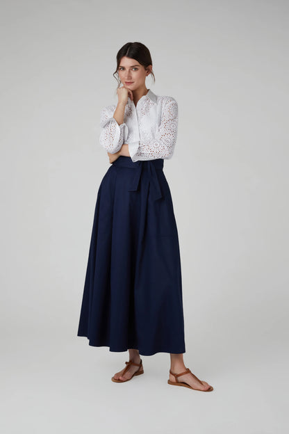 Jasper Conran "Florry" Maxi Full Skirt Cotton in Navy