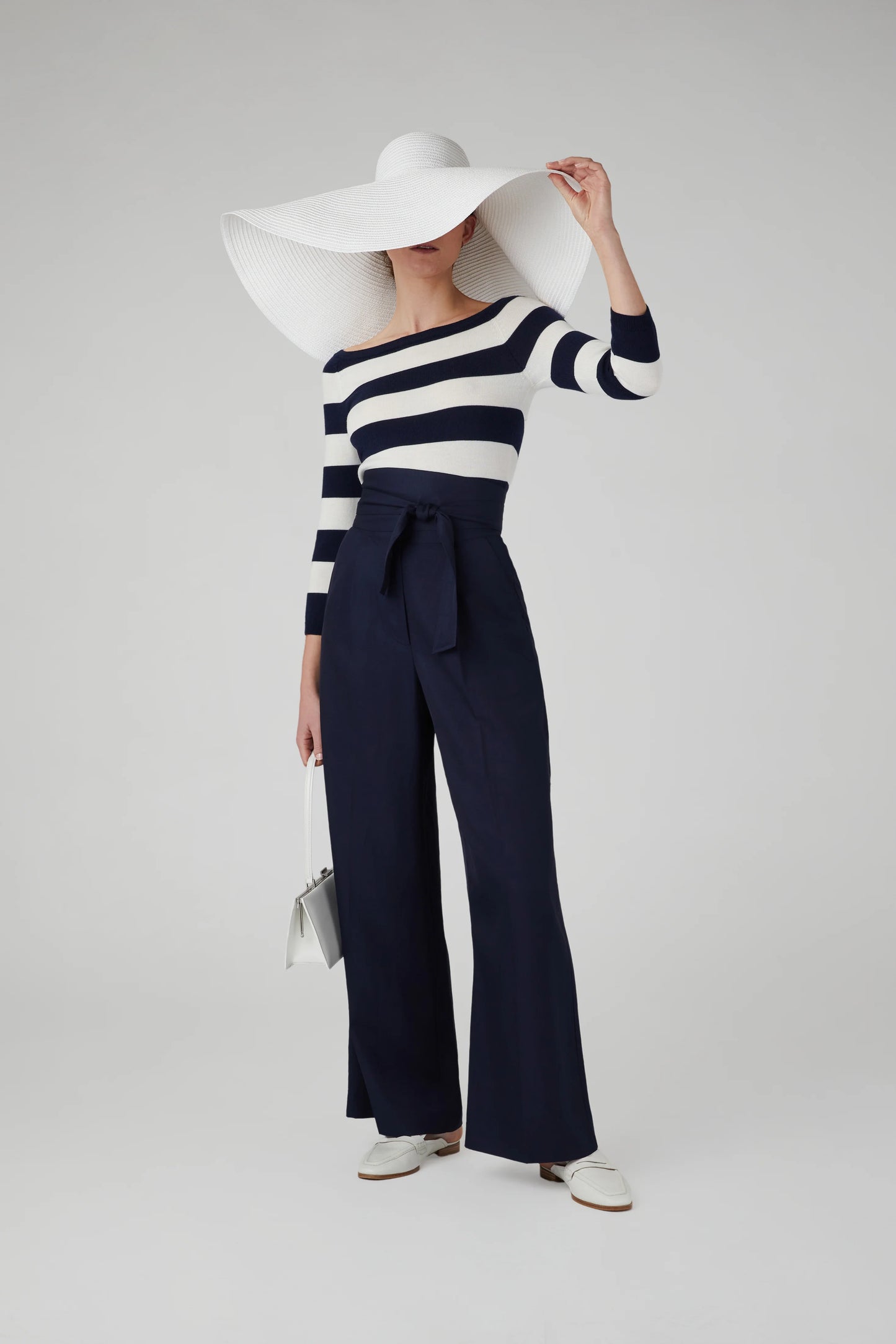 Jasper Conran "Heidi" Slash Neck Knitted Jumper Merino Wool in Navy