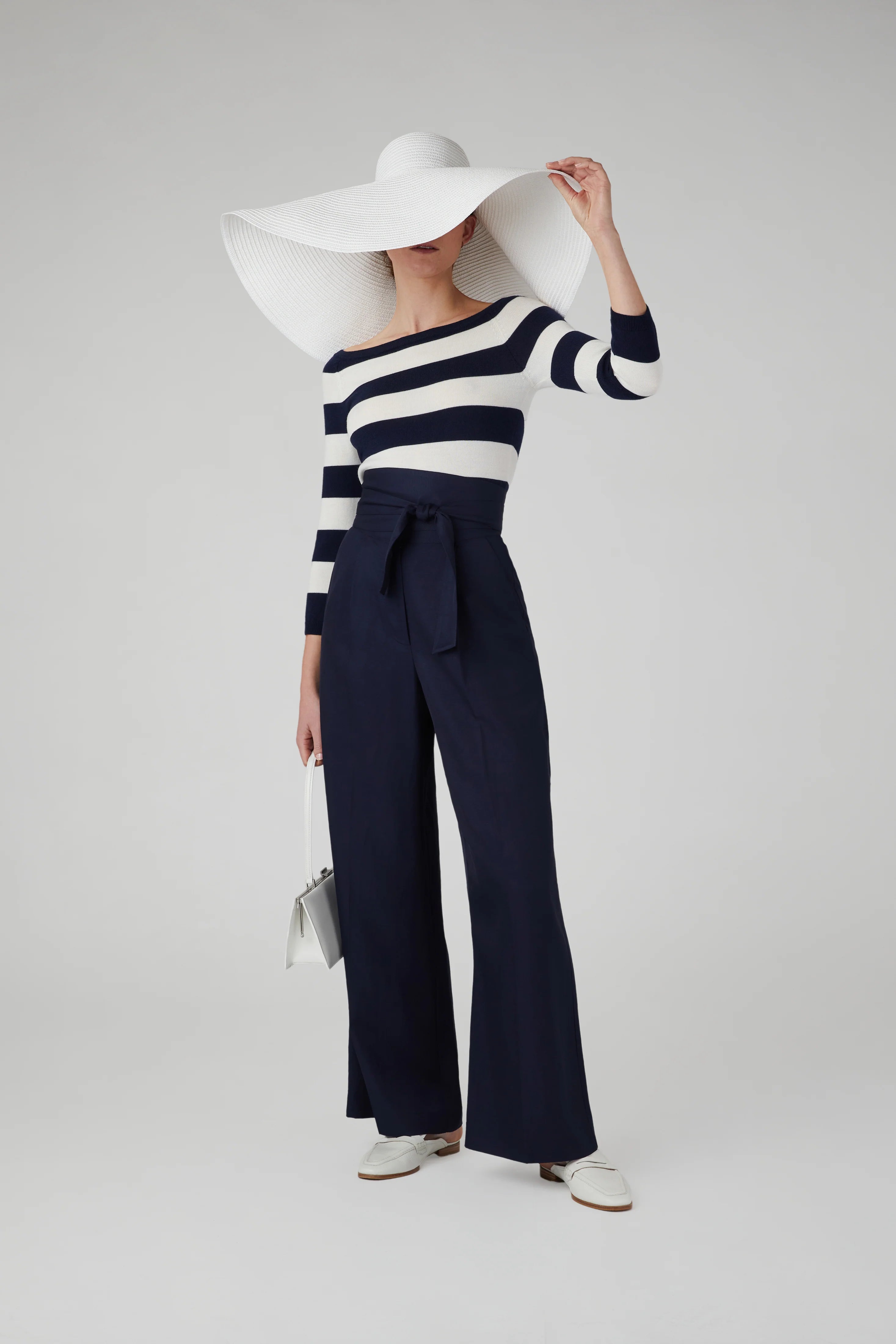 Jasper Conran "Heidi" Slash Neck Knitted Jumper Merino Wool in Navy