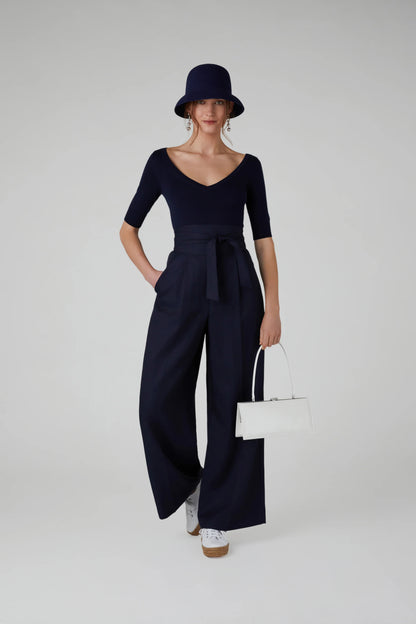 Jasper Conran "Hannah" Wide Leg Linen Blend Trouser in Navy