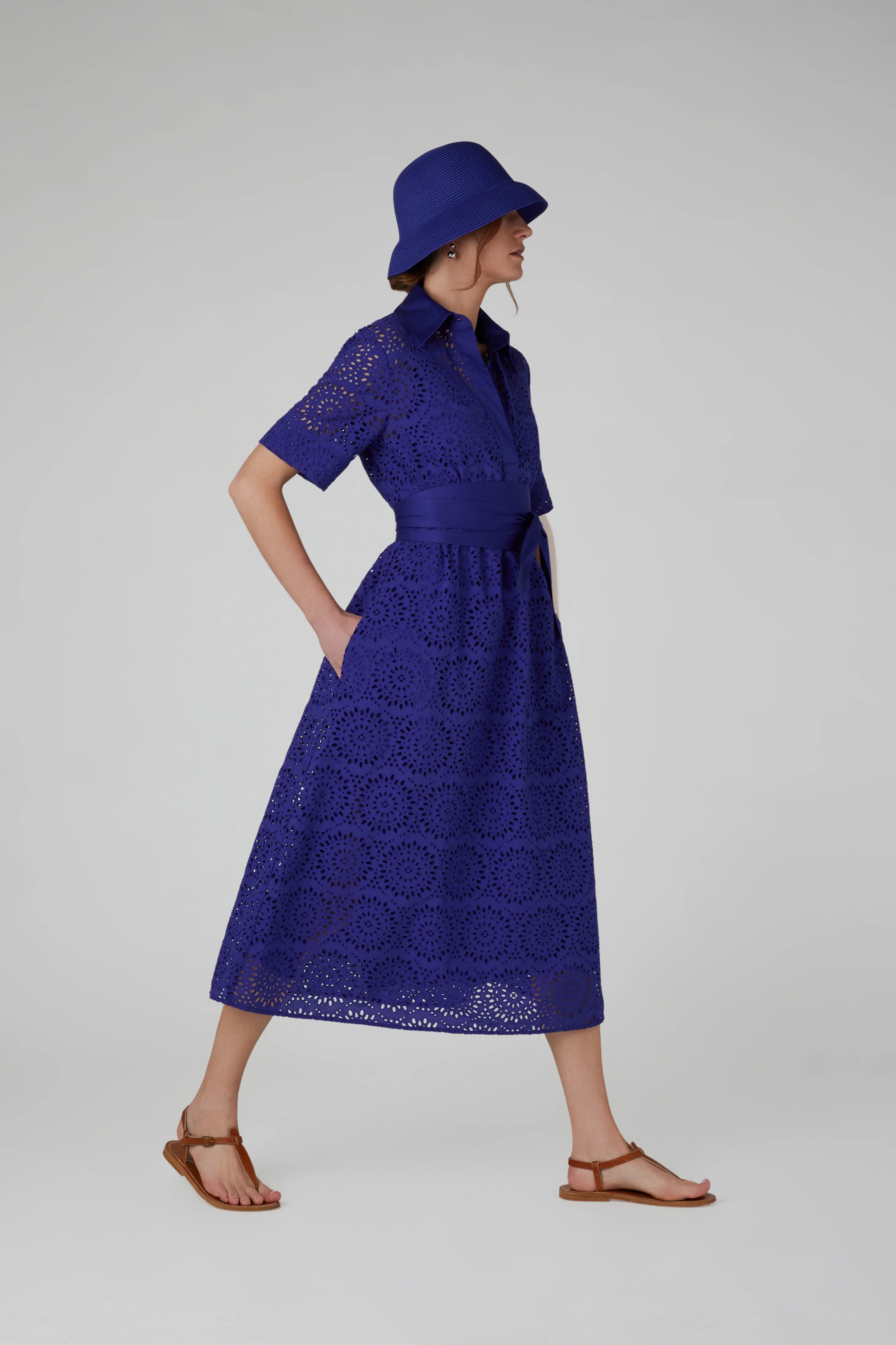 Jasper Conran "Daria" Broderie Dress in Blue