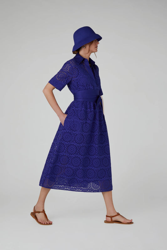 Jasper Conran "Daria" Broderie Dress in Blue