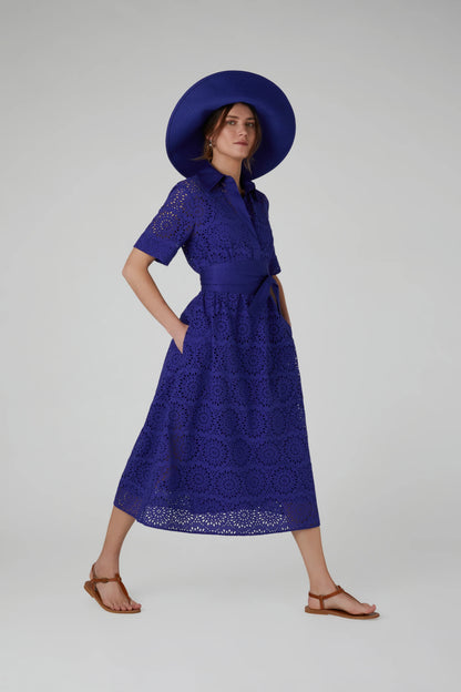 Jasper Conran "Daria" Broderie Dress in Blue
