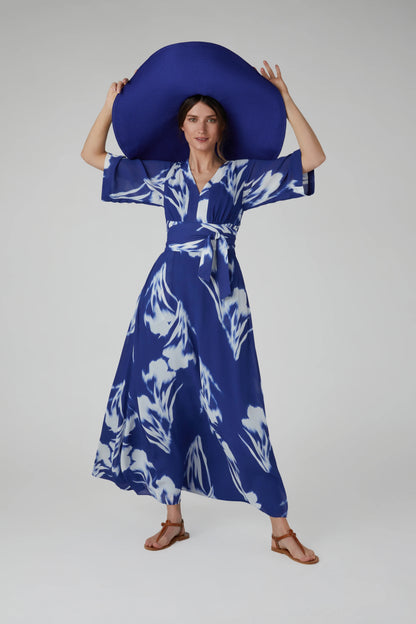 Jasper Conran "Hilary" V Neck Printed Georgette Maxi Dress in Blue