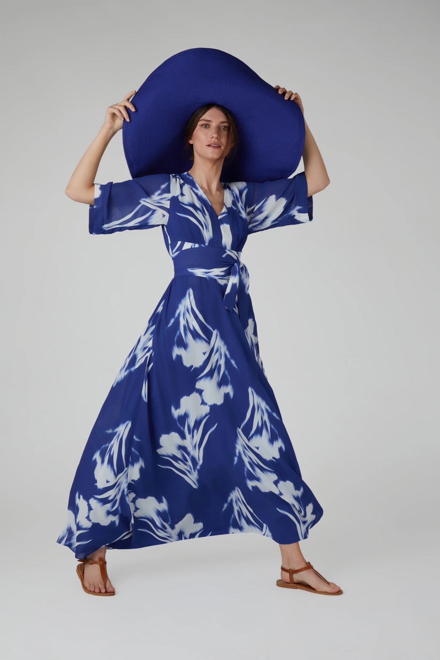 Jasper Conran "Hilary" V Neck Printed Georgette Maxi Dress in Blue