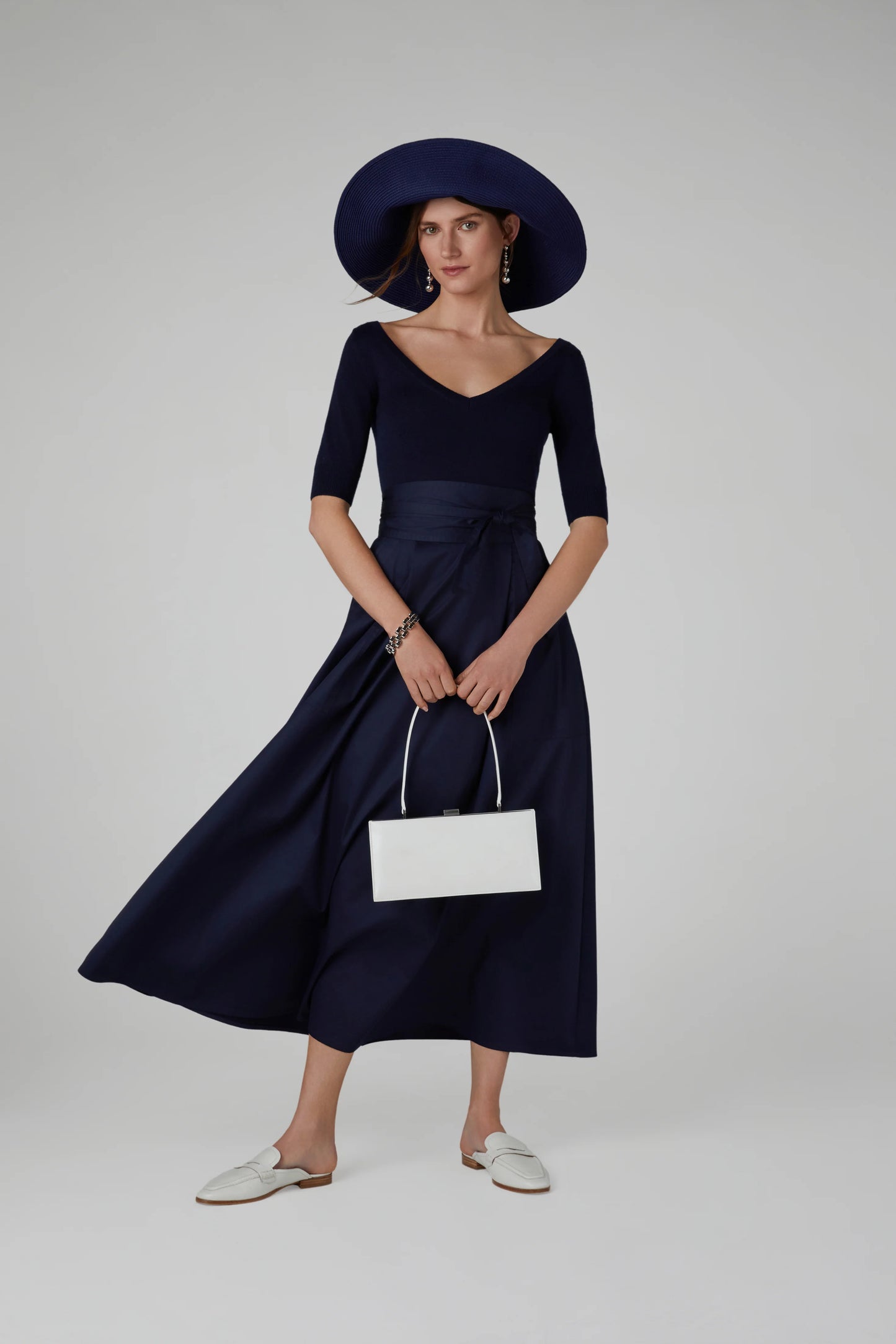 Jasper Conran "Florry" Maxi Full Skirt Cotton in Navy