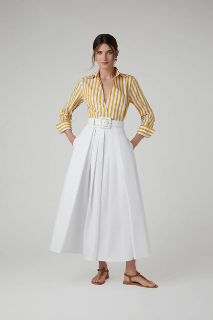 Jasper Conran "Holly" Stripe Wrap with Button Shirt in Gold