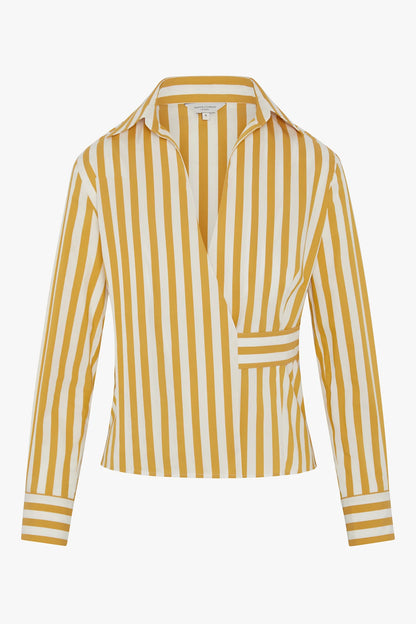 Jasper Conran "Holly" Stripe Wrap with Button Shirt in Gold