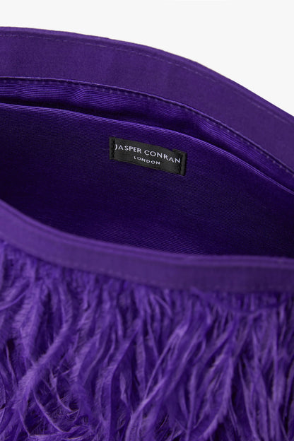 Jasper Conran "Inez" Ostrich Feather Clutch Bag in Violet