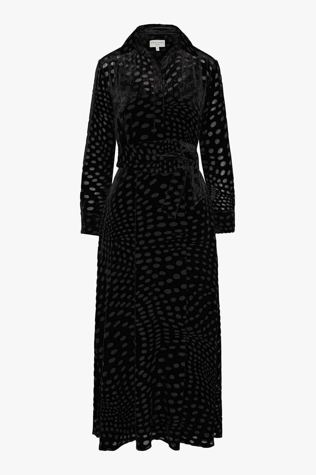 Jasper Conran "Isabel" Velvet Devoré Shirt Dress in Black