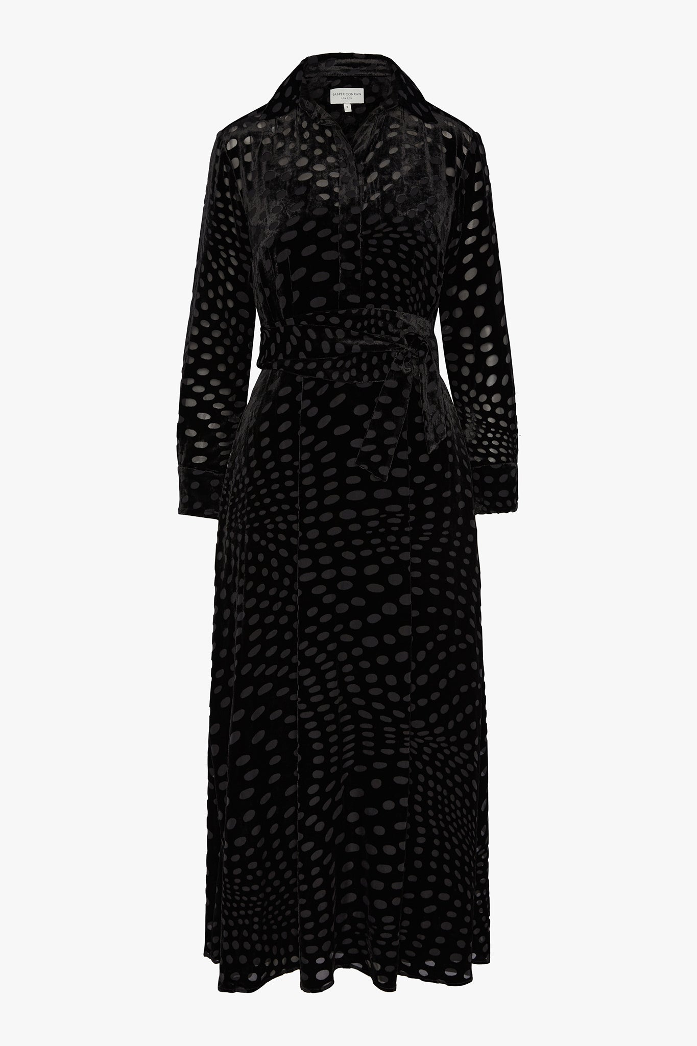 Jasper Conran "Isabel" Velvet Devoré Shirt Dress in Black