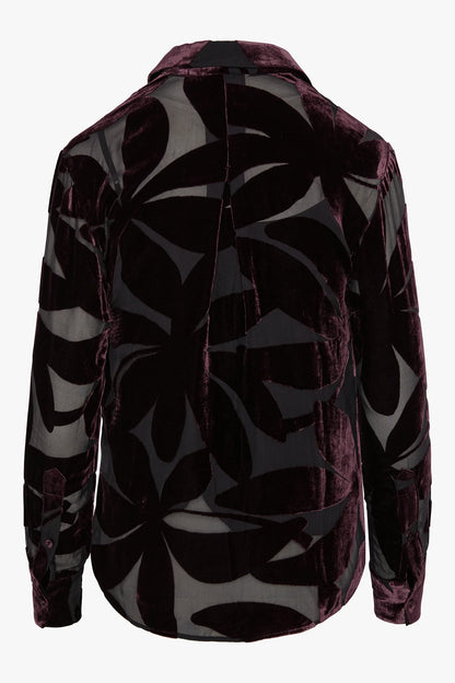 Jasper Conran "Idalia" Velvet Burn Out Shirt in Berry Floral