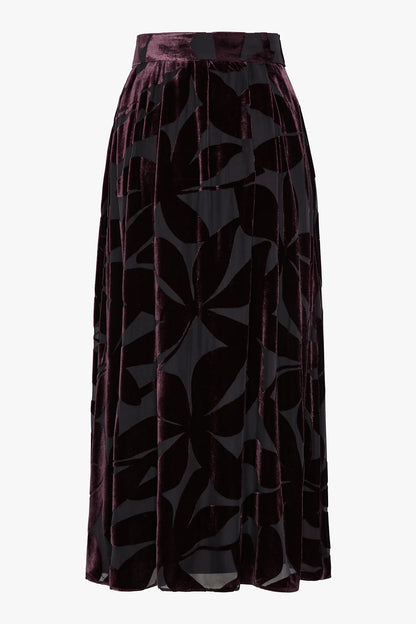 Jasper Conran "Idalia" Velvet Burn Out Maxi Skirt in Berry Floral