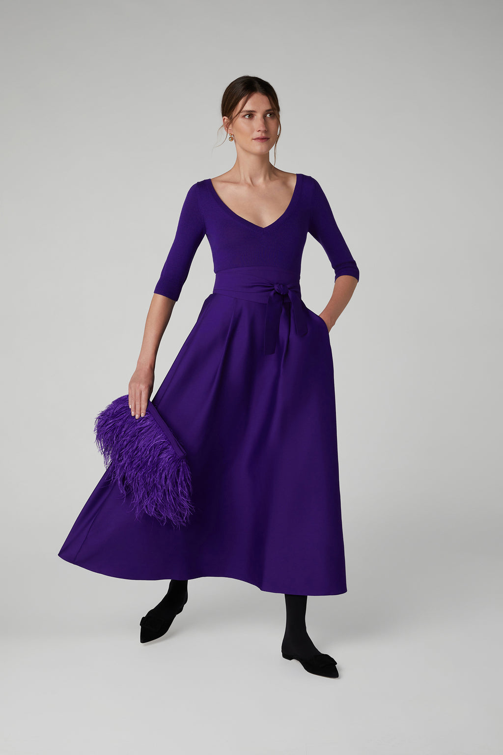 Jasper Conran "Gwen" Wool Silk Skirt in Violet