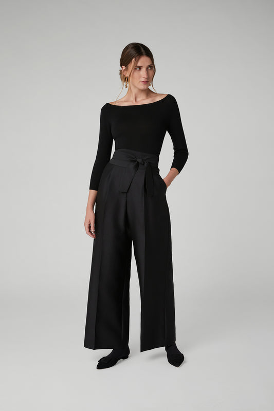 Jasper Conran "Imogen" Wool Silk Wide Leg Trousers in Black