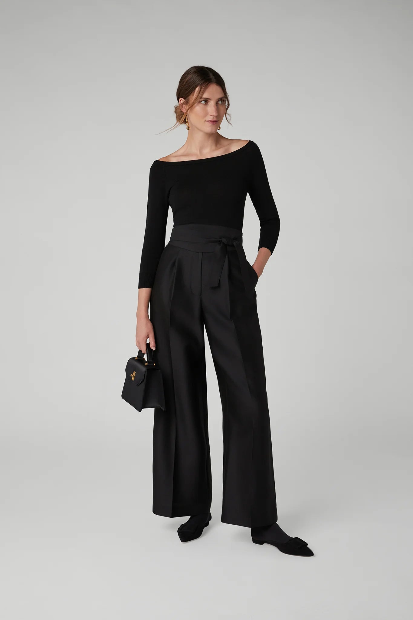 Jasper Conran "Ivanna" Premium Satin Top Handle Bag in Black