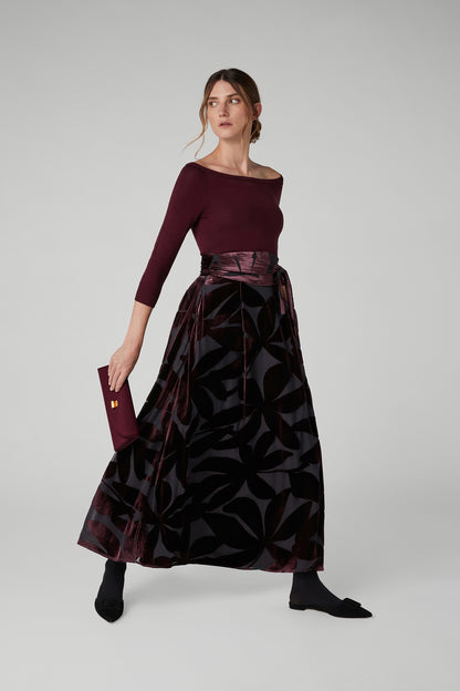 Jasper Conran Idalia Velvet Burn Out Maxi Skirt Berry Floral
