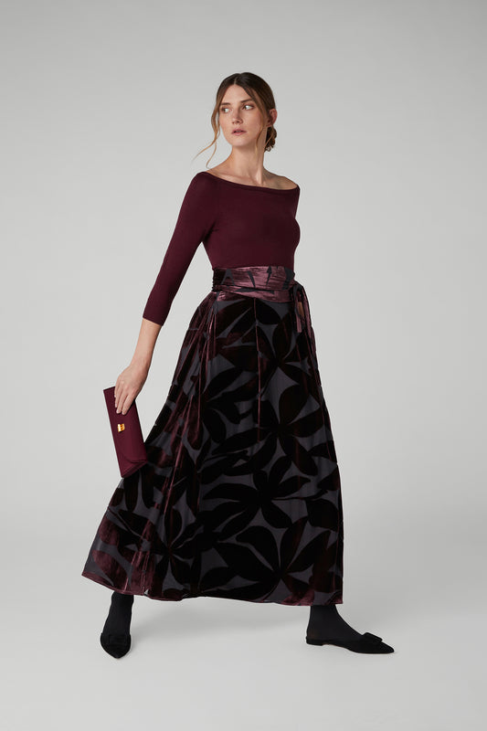 Jasper Conran Idalia Velvet Burn Out Maxi Skirt Berry Floral