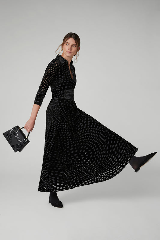 Jasper Conran Isabel Burn Out Full Shirt Blythe Dress Black Spot