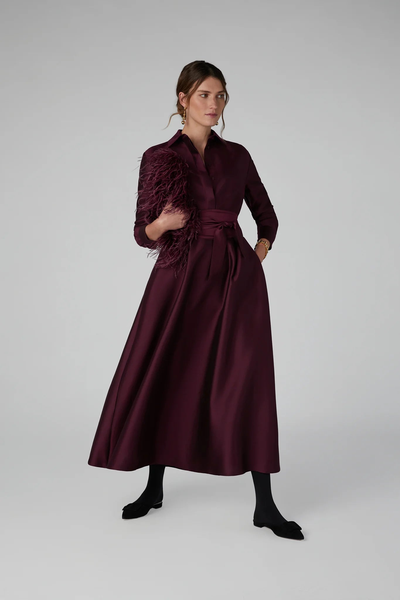 Jasper Conran "Isla" Wool Silk Shirt Dress in Berry