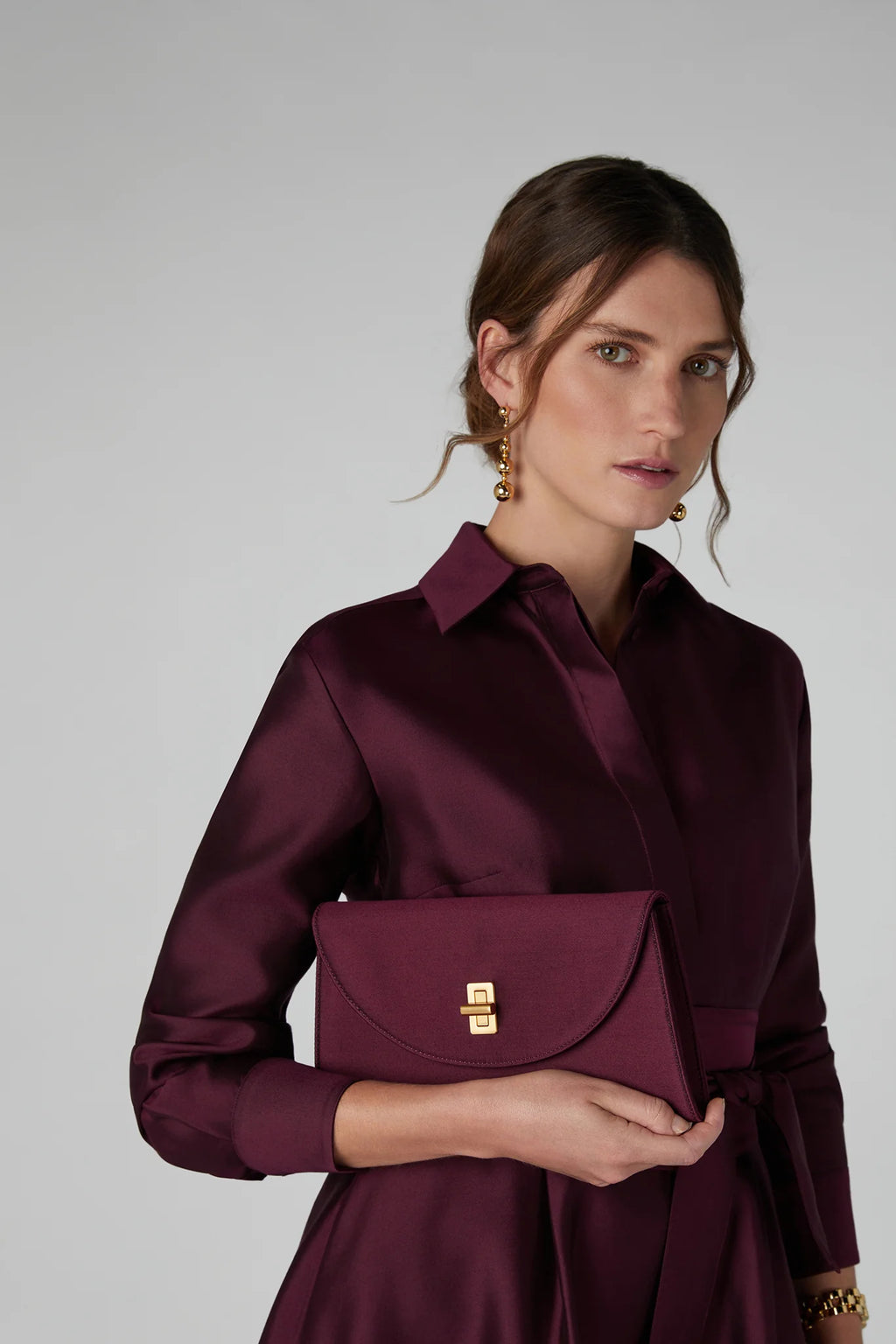 Jasper Conran "Isla" Wool Silk Shirt Dress in Berry