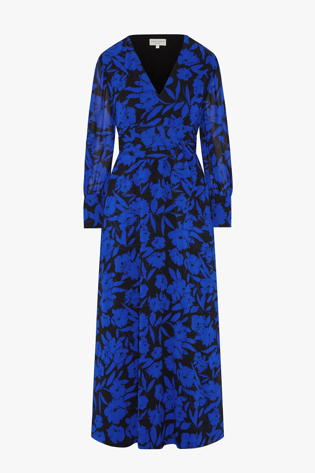 Jasper Conran "Ira" Printed Georgette Maxi V Neck Dress in Blue