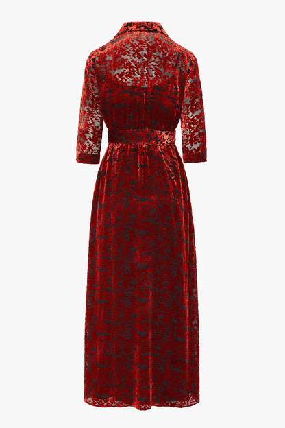Jasper Conran "Iris" Velvet Devoré Wrap Dress in Red