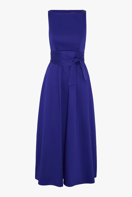 Jasper Conran "Harper" Slash Neck Sleeveless Dress Cotton in Blue