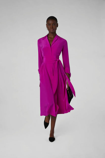 Jasper Conran Eliza Silk V Neck Dress Pink
