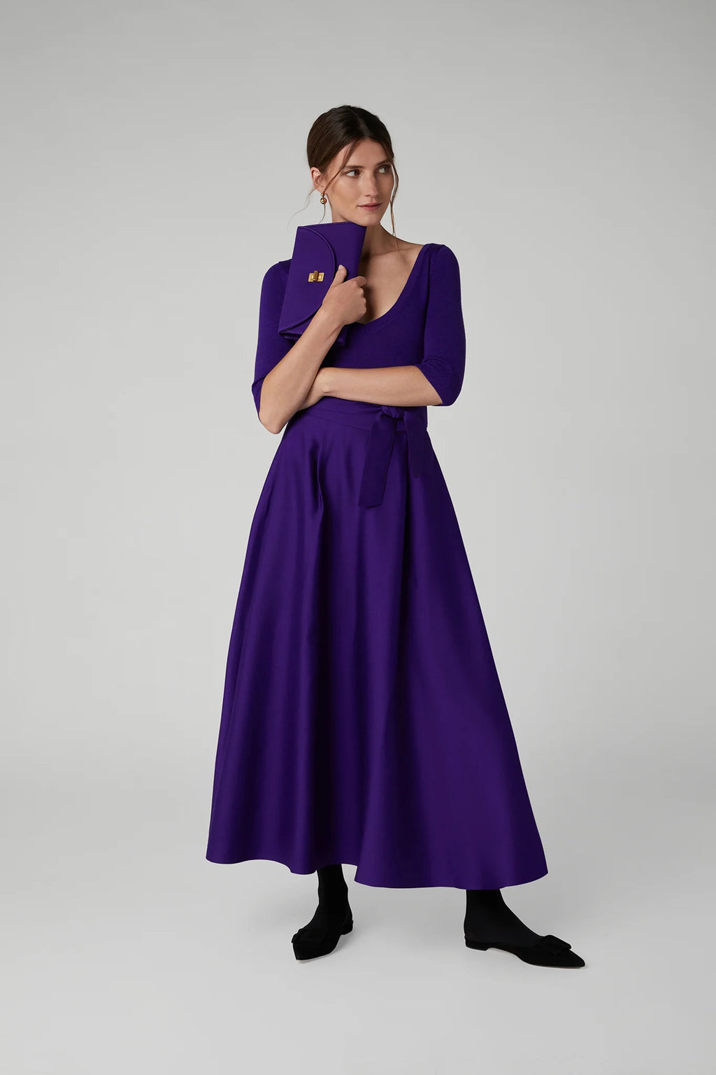 India V Neck Knitted Merino Cotton Top in Violet