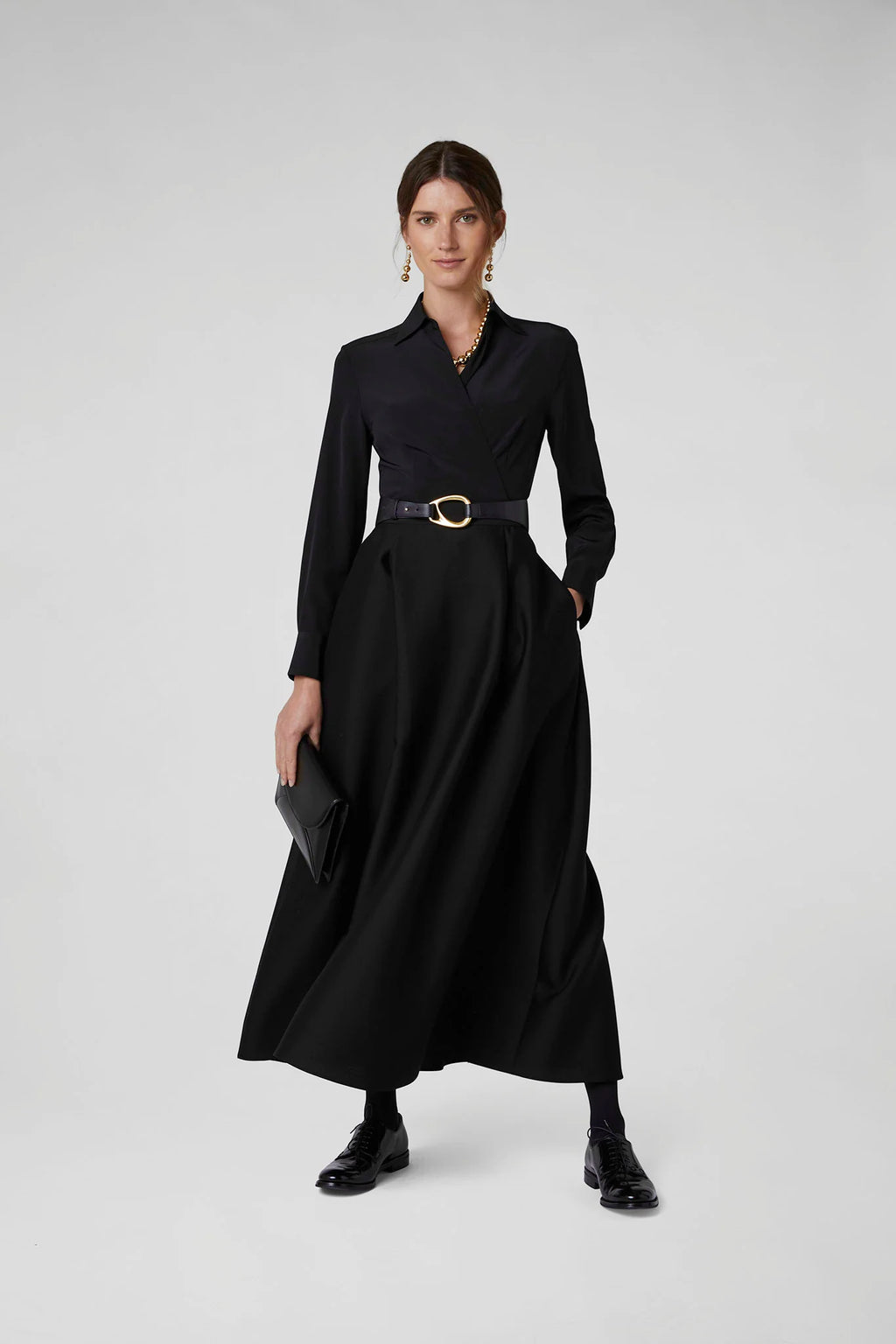 Jasper Conran "Genevieve" Silk Wrap Shirt in Black