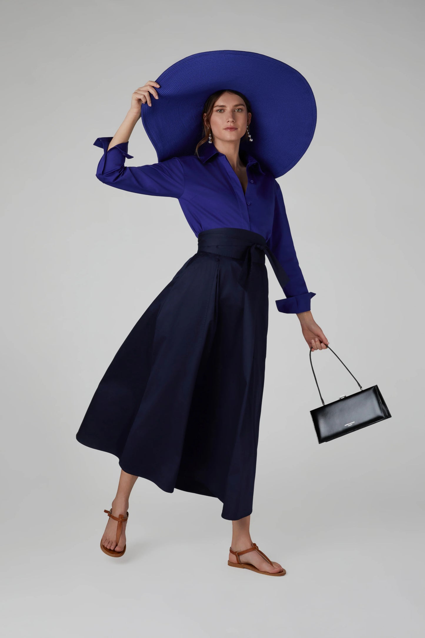 Jasper Conran "Florry" Maxi Full Skirt Cotton in Navy