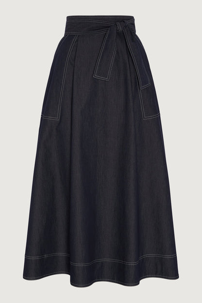 Jasper Conran "Faye" Denim Maxi Full Skirt in Blue