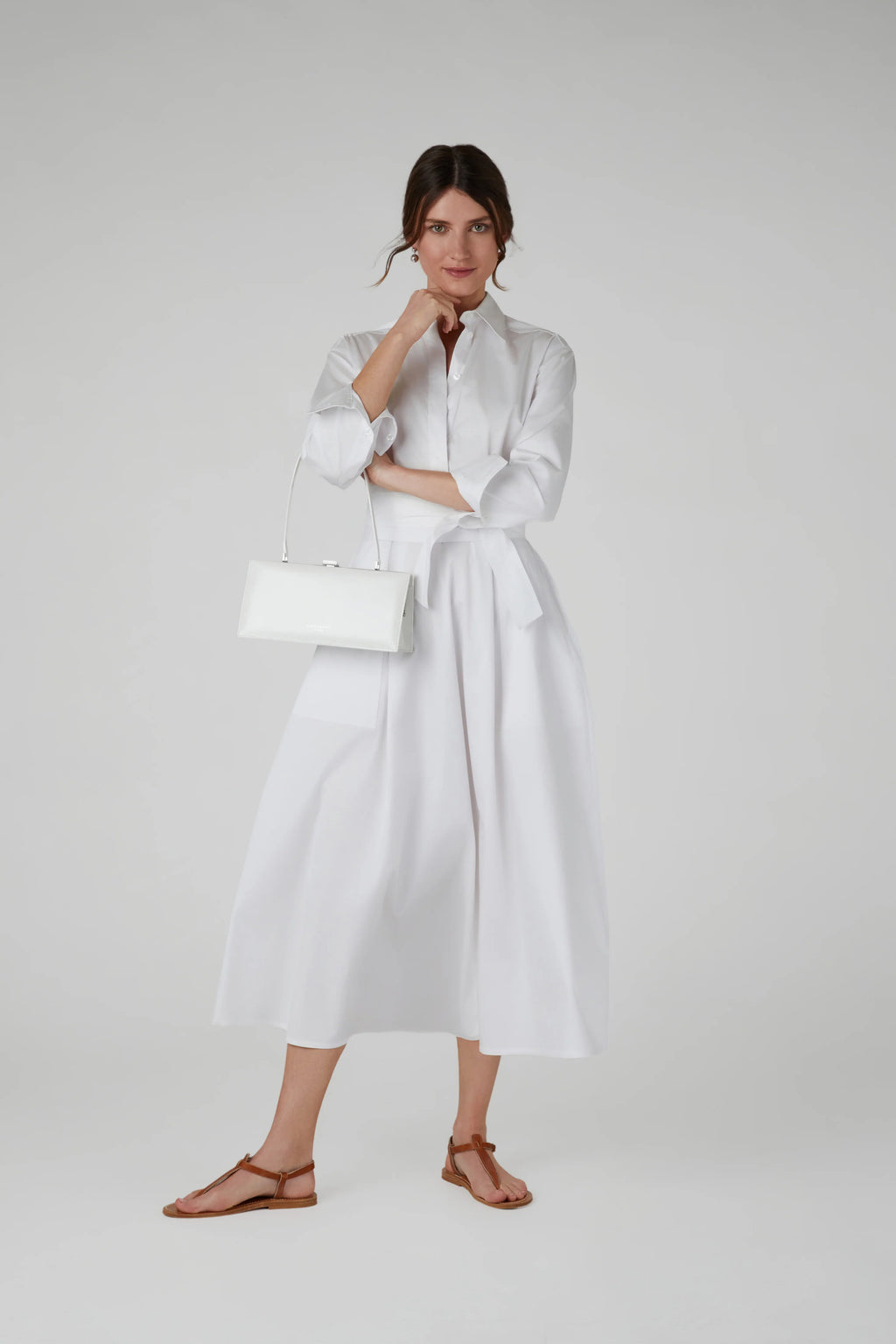 Blythe Full Skirt Shirt Dress in White