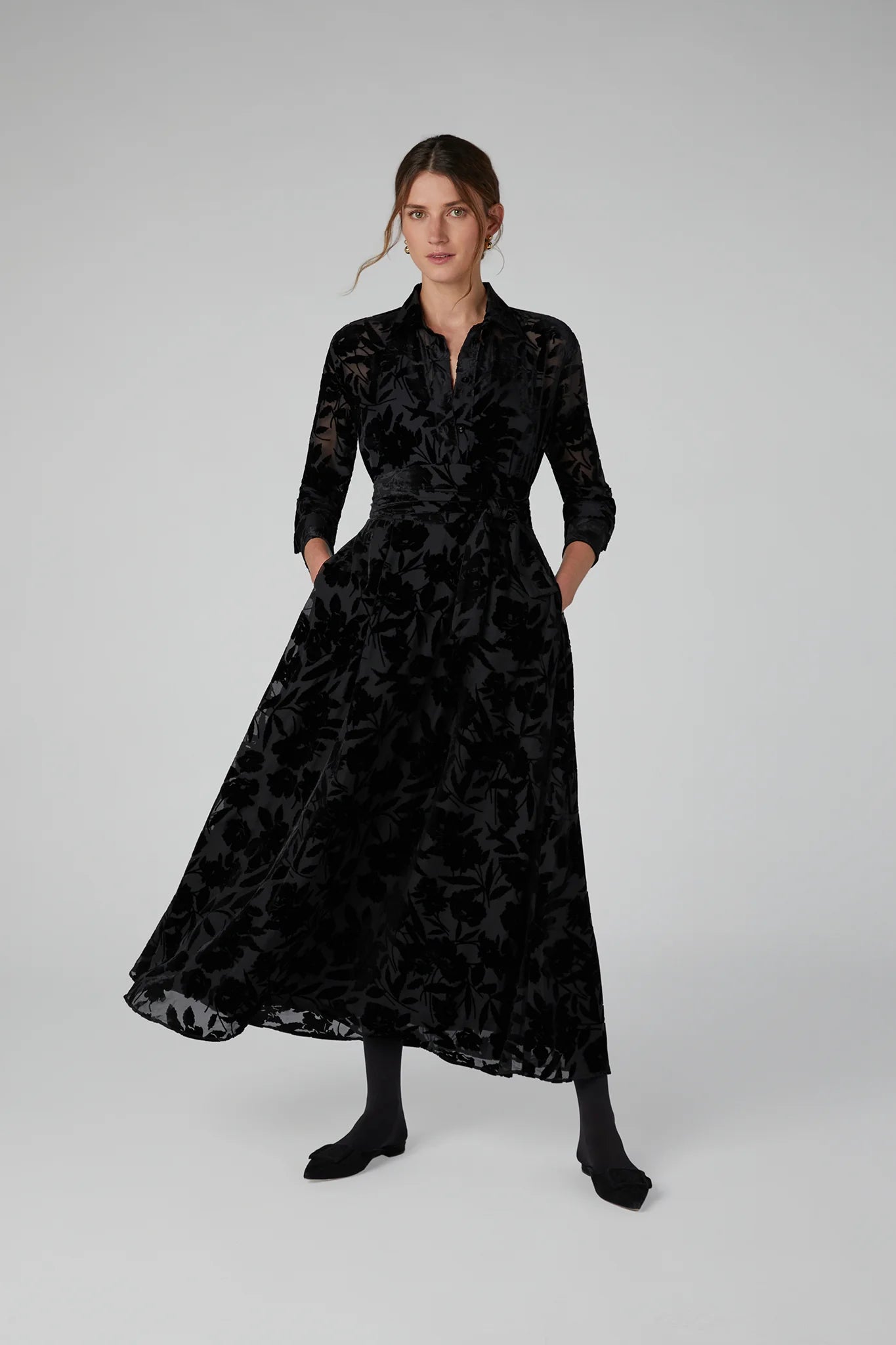 Jasper Conran Idalia Velvet Burn Out Skirt Black Floral