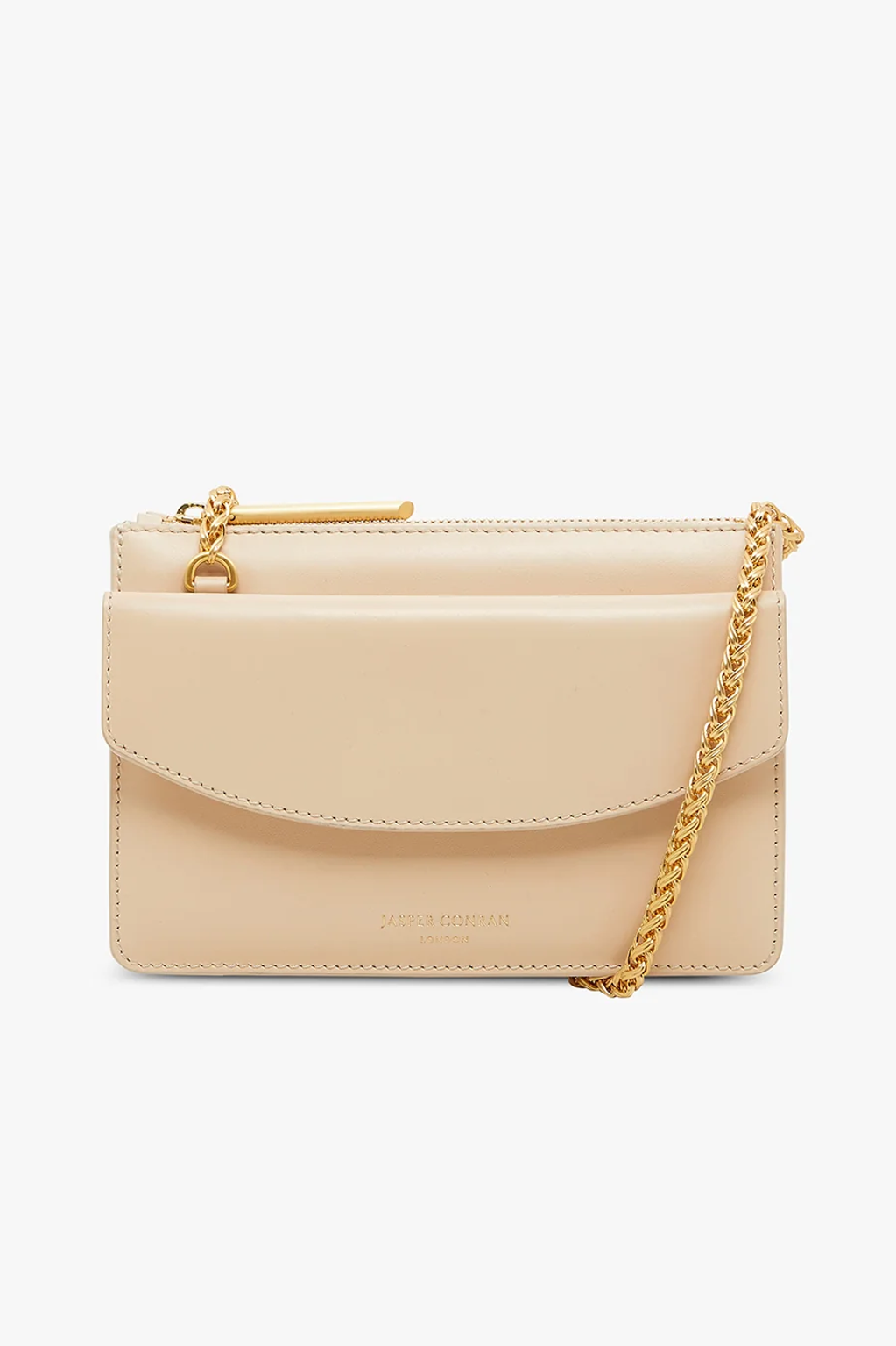 Jasper Conran "Francine" Leather Chain Clutch in Cream