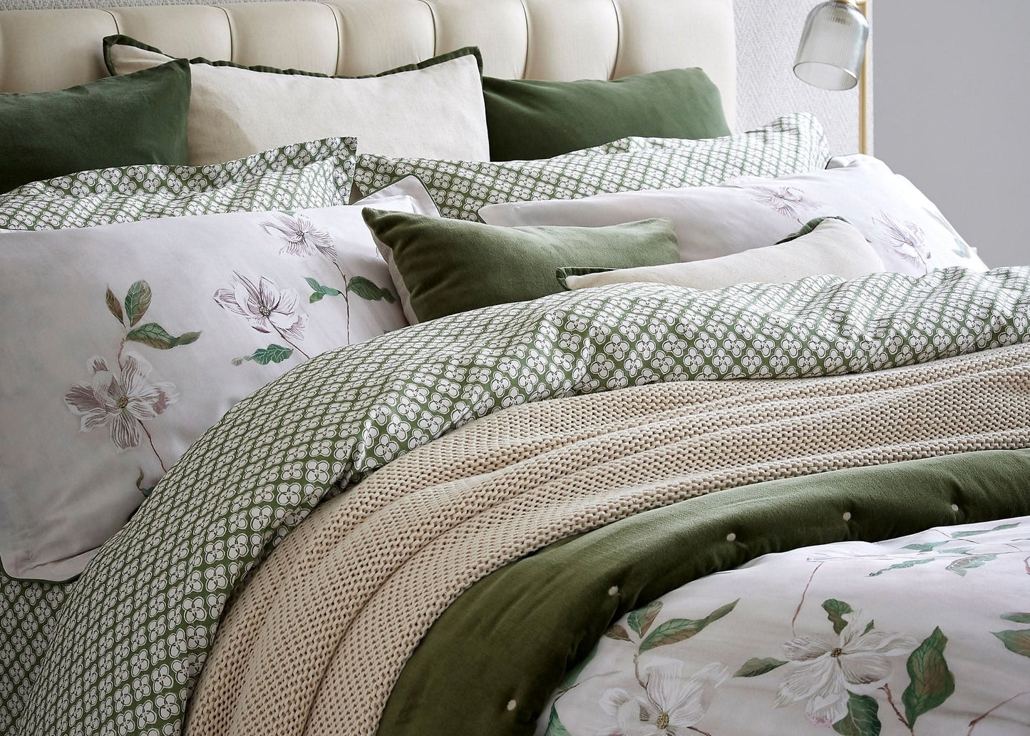 Christy "Magnolia" Duvet Cover Sets in Olive